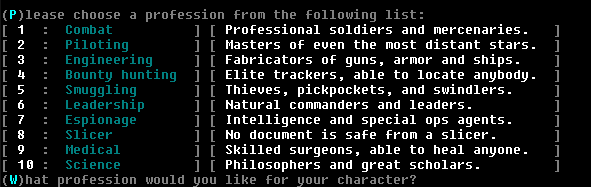 A screenshot of the class selection screen.