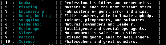 A screenshot of the class selection screen.